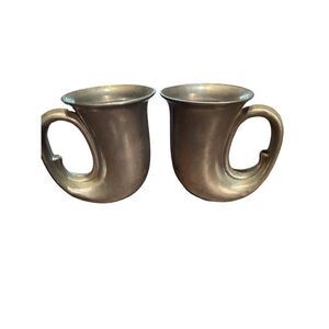 Vintage Leanard  Pewter Horn Mugs - Unique Curved Design Set Of 2